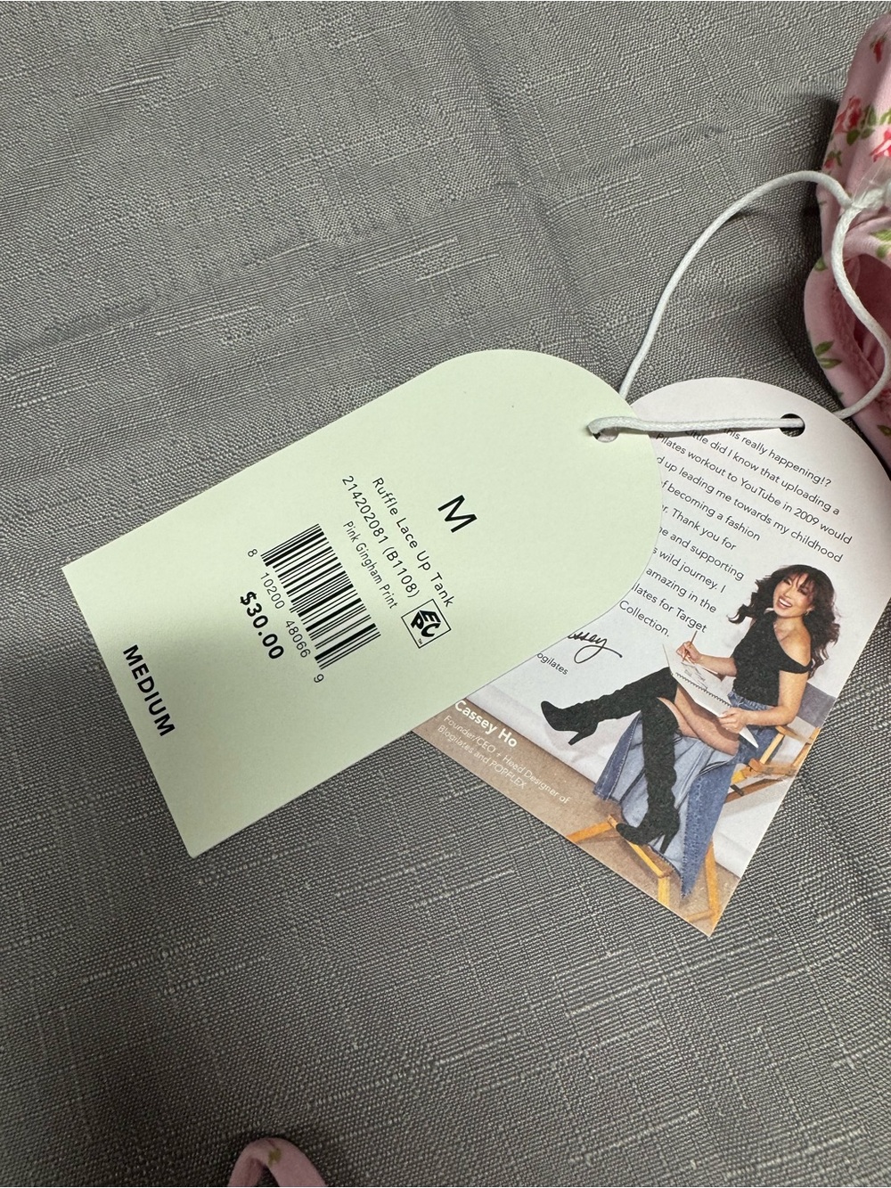 Blogilates Pink Ruffle Lace up Tank Top with removeable padding - Picture 3 of 4